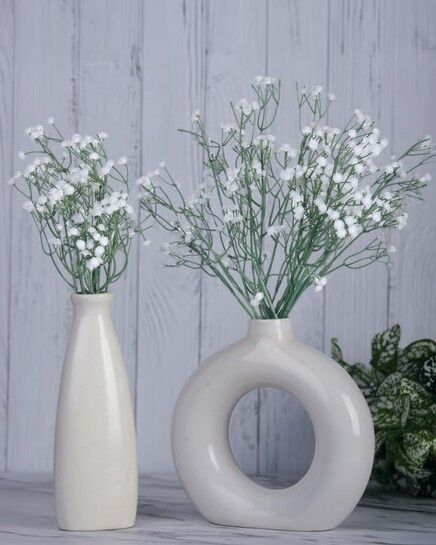 OVG 60cm Fabric & Plastic Artificial Gypsophila Bouquet Stems (Without Vase)