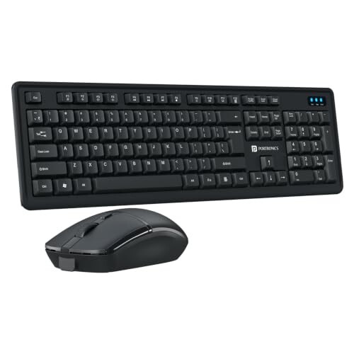 Portronics Key Air Combo Wireless Keyboard & Mouse Combo with 2.4GHz USB Receiver, Full-Size Keyboard, Multimedia Keys, Adjustable Typing Angle, 800/1200/1600 DPI Mouse, Auto Sleep Mode (Black)