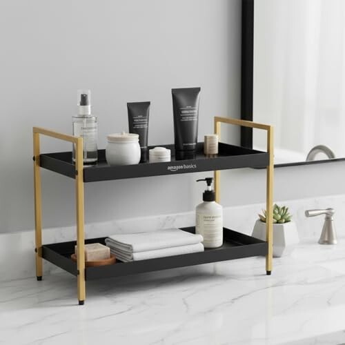 Amazon Basics 2-Tier Multipurpose Metal Countertop Organizer Rack – Kitchen, Bathroom & Dressing Table Storage Stand | Spice Rack, Cosmetic & Bathroom Organizer | 40.9L X 20W x 30H cm