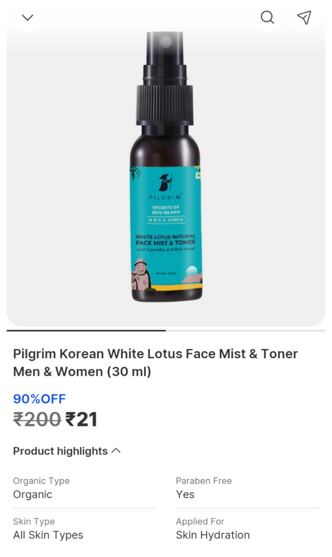 [90% off] Pilgrim Korean White Lotus Face Mist & Toner Men & Women
