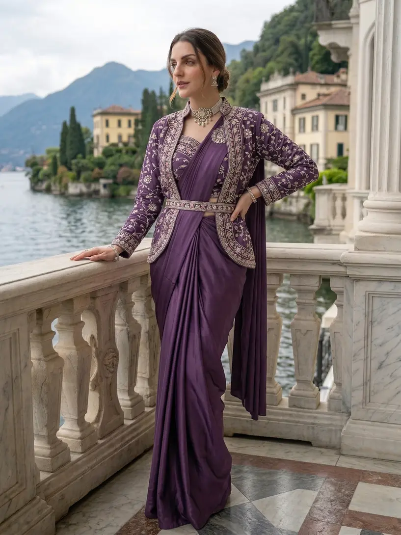Starly Ready to Wear Embroidered Pre Draped Satin Saree | Flipkart