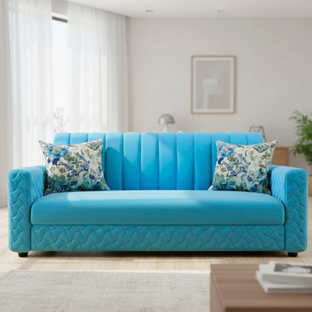 WAKESURE Premium Quality Velvet Fabric 3 Seater  Sofa (Finish Col...more