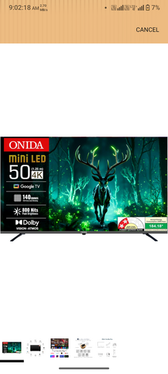 ONIDA 127 cm (50 inchs) Nexg Series 4K Ultra HD Smart QLED Mini LED Google TV MZ50MIN