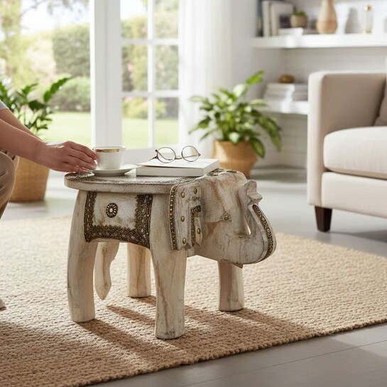 Wooden White Mini Stool – Stylish Table Decor & Art Piece  | Great Deal 