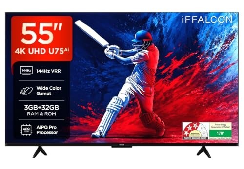 iFFALCON 139 cm (55 Inches) 4K UHD Smart LED Google TV | 144Hz VRR | 3GB RAM | 55U75