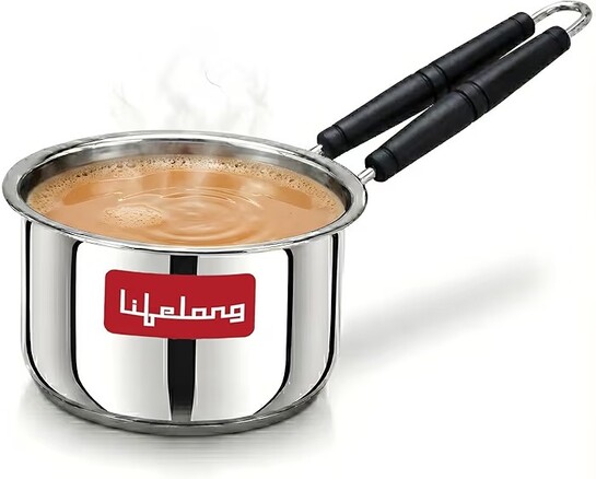 Lifelong Stainless Steel Heavy Bottom Saucepan | 1.5liter, 17cm Saucepan with Handle