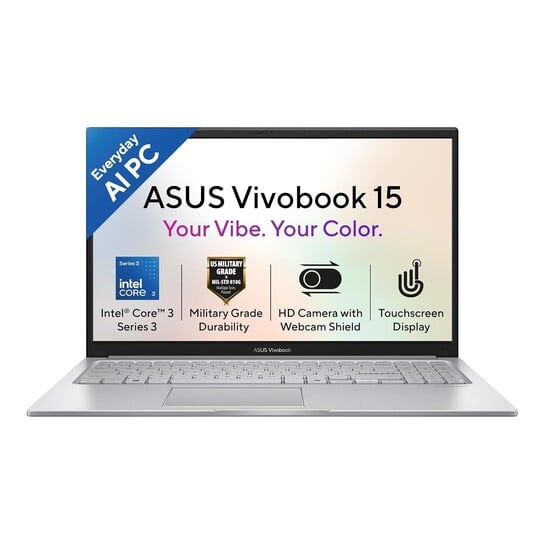ASUS Vivobook 15 (2026),Intel Core 3 304 (Series 3-Latest Gen),Intel iGPU,8GB RAM,512GB SSD,Touchscreen, FHD,15.6"(39.6 cm),Win 11,M365 Basic(1Y),Office 24,Cool Silver,1.7 Kg,X1504MA-E8129WS,AI Laptop