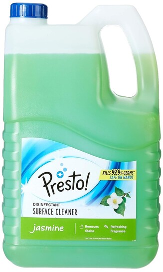 Amazon Brand - Presto! Disinfectant Surface & Floor Cleaner | Jasmine | 5 Litre | Kills 99.9% Germs | Suitable For Bathroom & Floor Surfaces Like Ceramic, Marble, Granite, Mosaic