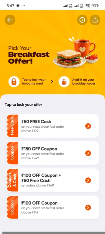 Get Swiggy breakfast offer live again( 26th sep to 6 oct)