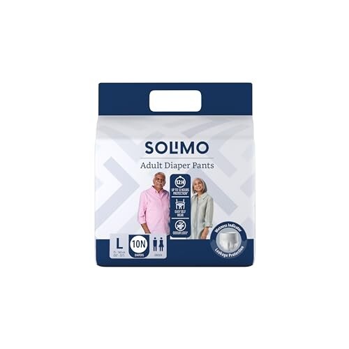 Amazon Brand - Solimo Adult Diapers Pant Style | Large Size | 10 Count | Waist 30-55 Inch (75-140 cm) | Unisex | Fast Absorption | Leak Proof
