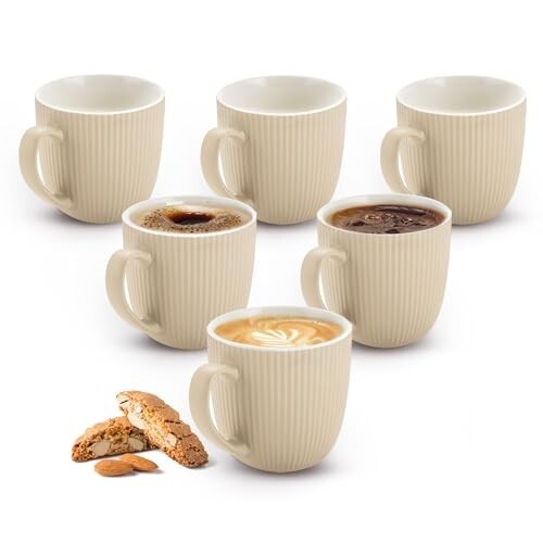 Treo by Milton Ridge 210 Coffee Mugs, 6 Pieces, 210 ml Each, Ceramic Mugs, Microwave Safe, Crockery Cup, Ideal for Daily Use & Gifting, Beige