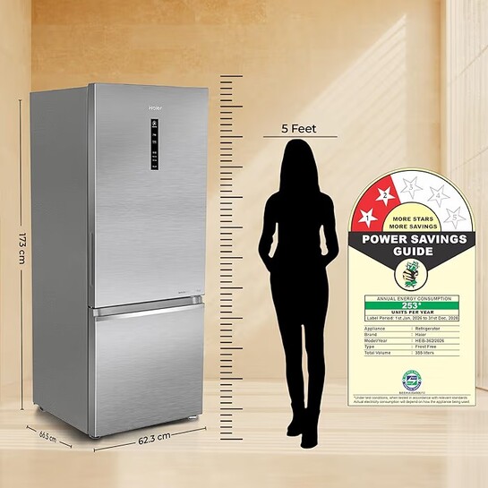 Haier 355 L 2 Star Frost Free Triple Inverter Double Door Bottom Mount Refrigerator