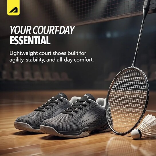 Boldfit Badminton Shoes for Man Lightweight Non Marking Shoes for Badminton Breathable Anti Skid Shoe for Man Shuttle Non Marking Indoor Shoes for Pickleball, Tennis, Padel Black