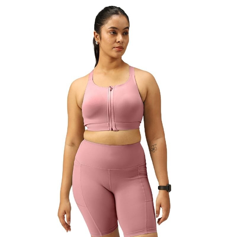 BlissClub Zip-Up Sports Bra | Front Zip Closure | Attached Hook for Extra Support | Adjustable Straps | Removable Cups