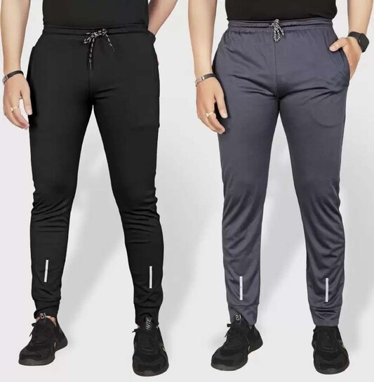 Men Black, Grey Track Pants pack of 2 @166
