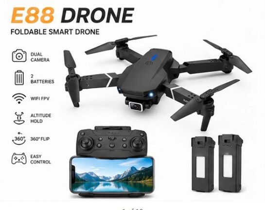 SMARTFASHION E88 Foldable RC Drone with HD Dual Camera (2 Batteries Included)