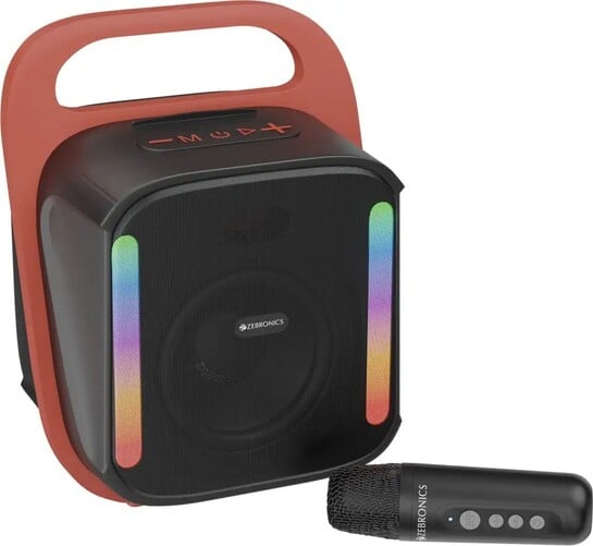 ZEBRONICS SOUND FEAST 110 Portable Speaker, Voice Changing Wireless Mic,6 RGB Modes 14 W Bluetooth Home Audio Speaker