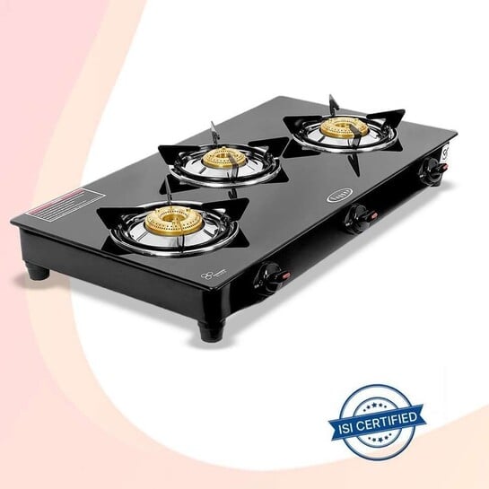 Fogger popular black 6mm glass cooktop 3 burner glass manual gas stove