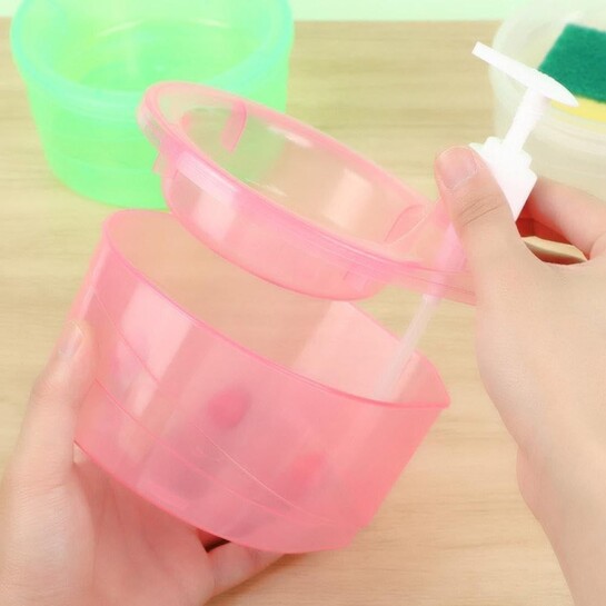 Soap Dispenser Double Layer for Bathroom, Kitchen Sink, Liquid Dispenser Pump with Sponge Holder, Dishwash Accessories Items (Multi Colour)