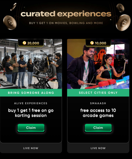 CRED - Curated Experiences (Free access to 10 arcade games, Cricket Net session, VR games) and more
