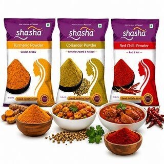 Shasha Haldi Powder + Dhaniya Powder + Red Chilli Powder 100g Combo Pack