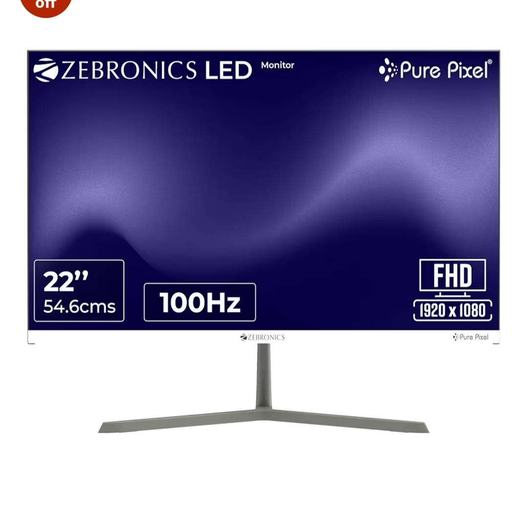 Zebronics Full HD LED Monitor, 21.5" Anti-Glare Screen, 100HzRefresh Rate, Ultra Slim