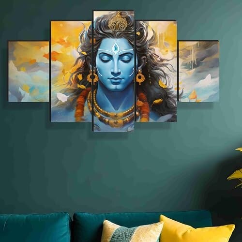 SAF Lord Shiva 3D Modern Art Wall Decoration Panels - Set of 5 (76.2 cm x 45 cm)