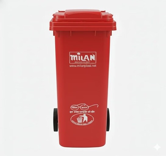Milan Plastic Manual-Lift Garbage Waste Dustbin with Wheels 120 Ltr Red