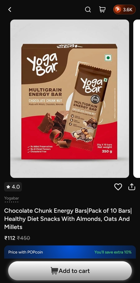 Yogabar Chocolate chunk bar at discount 