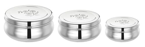 Amazon Brand - Solimo Belly Puri Dabba set | BPA-FREE | Stainless steel | Glossy finish | Set of 3