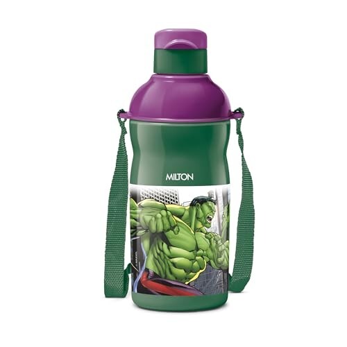 Milton Marvel Kool Elite 400 Insulated Water Bottle for School Kids I Food Grade, Leak Proof Flip Top Lid, Easy to Carry Loop, Insulated Thermo Sipper Bottle for Kids, 426 ml, Dark Green (Hulk Print)