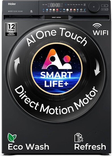 Haier Smart Choice 12 Kg AI Color Panel, One-Touch Smart Wash, Fabric Detection Fully Automatic Front Load Washing Machine