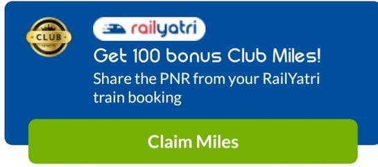Intrcity bus 100 club miles on checking pnr status train booked from rail yatri app