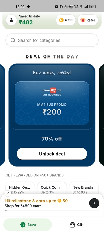 Hubble: Deal of the Day (MakeMyTrip Bus Giftcard 200 deno at ₹60) | (Check Deal Wiki)