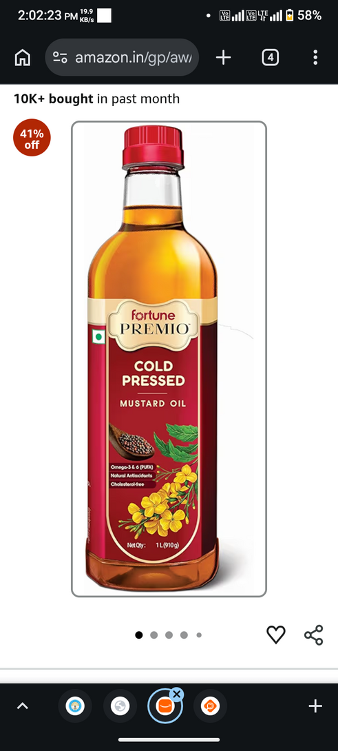 Fortune and Safola mustard oil @180 per litre 