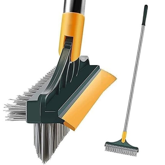 3-in-1 Bathroom Toilet Cleaning Brush with Wiper | Long Handle Floor & Bathroom Tile Scrubber | 120° Rotating Head | Multipurpose Home & Kitchen Cleaning Brush