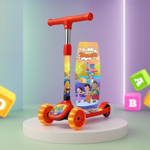 Kidsmate Chhota Bheem® Kick Scooter with Broad LED PVC Wheels- Red