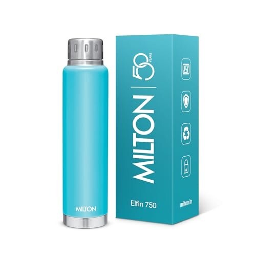 Milton Elfin Thermosteel 750 ml Water Bottle, 24 Hr Hot and Cold I Leak Proof Lid, ISI Certified I Vacuum Insulated I for Office, Gym, School I Light Blue