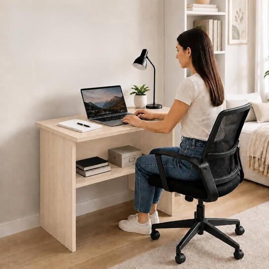 FURLAY StudyPro Wooden Laptop Table, 60x40x70 cm Compact Study Desk with Book Storage Shelf, Writing Computer Table for Students, Kids Room & Office (FMFT-Classic Oak)