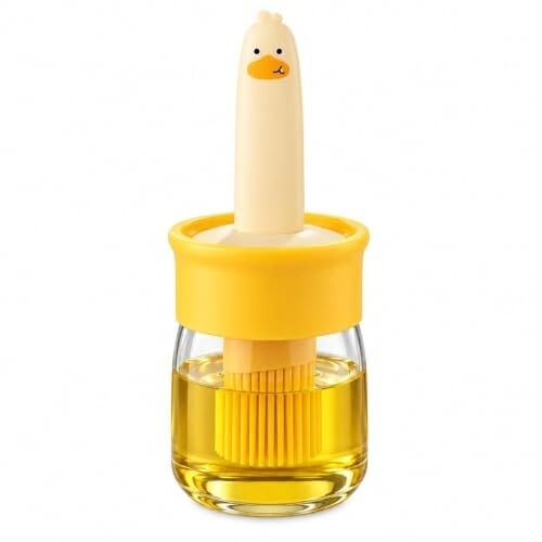 Oil Dispenser Bottle with Silicone Basting Brush - 200 ml Duck Style Oil Jar for Cooking, BBQ, Baking and Air Fryer | BPA Free, Heat Resistant up to 230 C