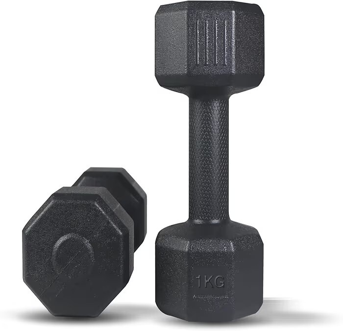 ARTINO 1Kg Pair Hexa PVC Dumbbells Set For Home Gym, Exercise & Fitness Dumbbell (Black) Fixed Weight Dumbbell (1Kg X 2PCS)