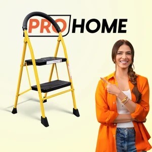 ProHome 2 steps steel ladder for home with anti skid shos Made in India (Yellow & Black)… Steel Ladder