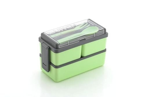 1.4L Double Decker Plastic Lunch Box with 3 Detachable Containers & 2 Spoons (Multicolor)
