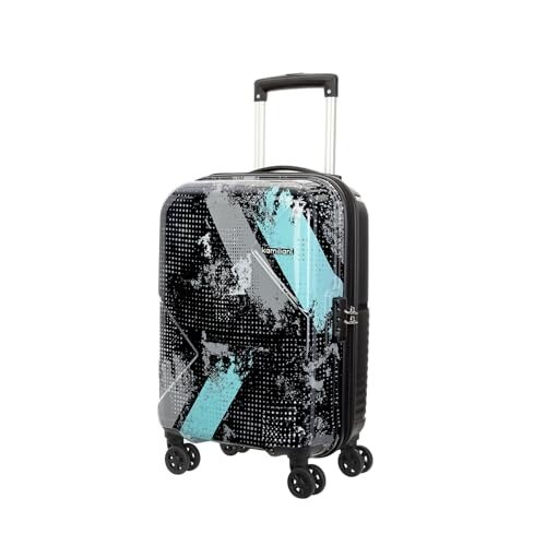 Kamiliant by American Tourister ATHER Printed Cabin Trolley Bag (55cm) – Hard Case Polypropylene (PP) Small Suitcase with 360° 8-Wheel Spinner & Combination Lock (Black)