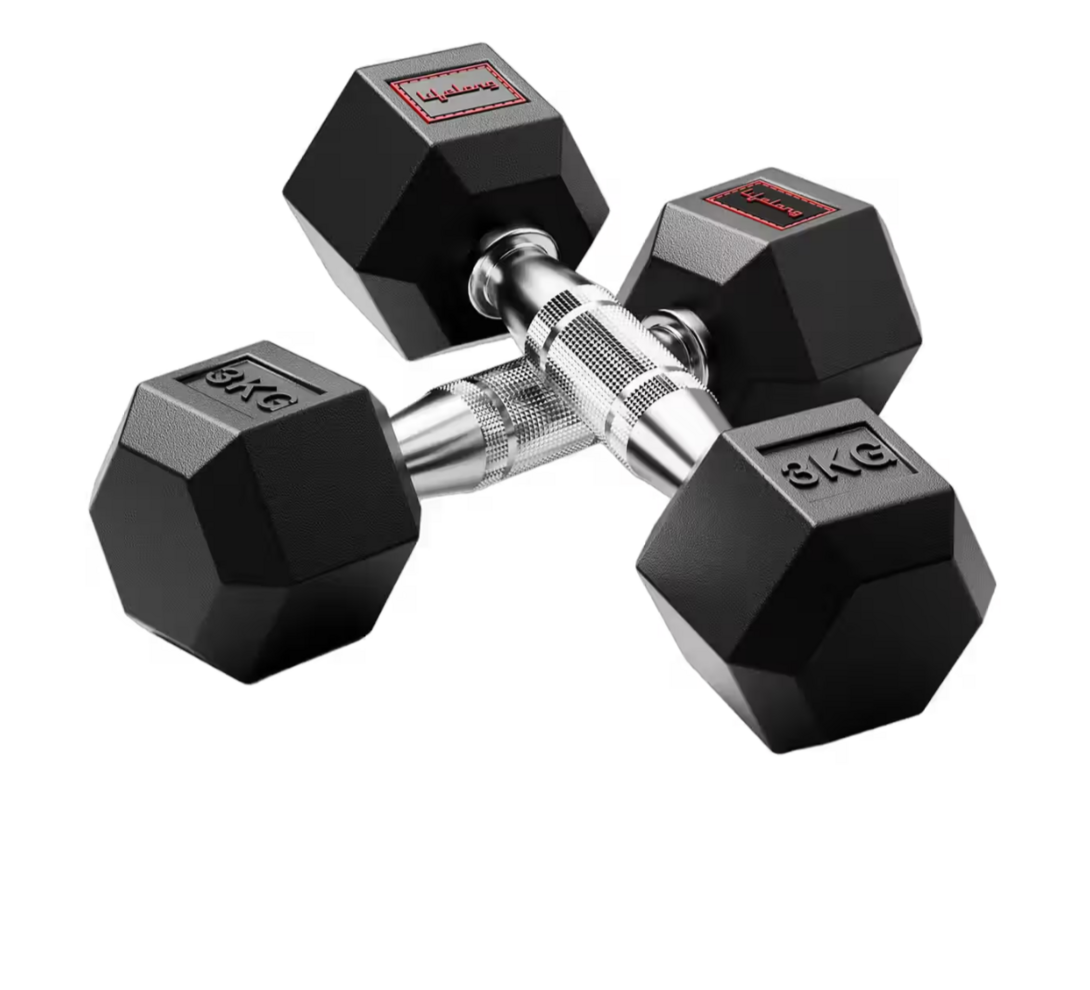 Instamart - Lifelong Rubber Coated Round Gym Dumbbell Set (2 x 3 Kg, Black) 