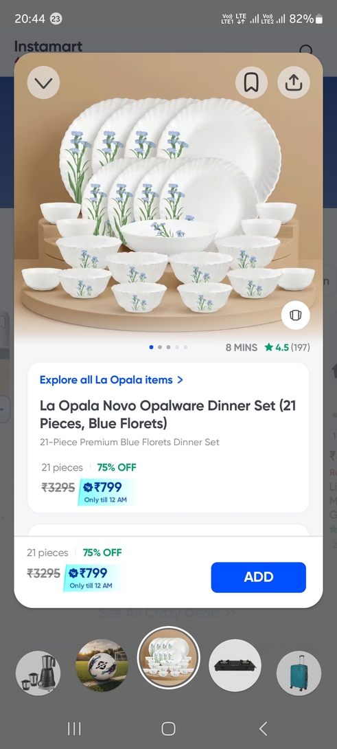 La opala 21 pieces dinner set @799 till 12am