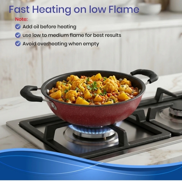 Dozy Premium 28cm Non-Stick Granite Kadhai - Induction & Flame Safe (500g) Kadhai 28 cm diameter with Lid 3 L capacity (Cast Iron, Non-stick, Induction Bottom)
