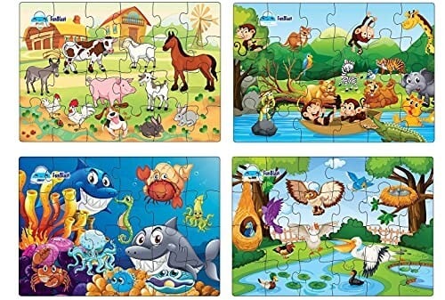 FunBlast Kids Puzzles for Kids, Animal and Birds Jigsaw Puzzle for Kid of Age 3-5 Years, Set of 4-96 Pcs Puzzle (Multicolor, Size 30X22 CM)