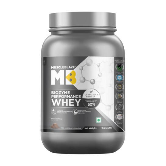 MUSCLEBLAZE Biozyme Performance Whey Protein (1 kg, Rich Chocolat...more