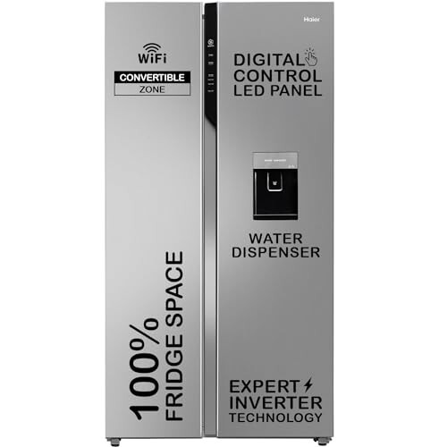 Haier 596 L 3 Star Frost Free Expert Inverter Smart Sense AI enabled 2-Door Side by Side In-built Water Dispenser Refrigerator (HRS-682SWDU1)